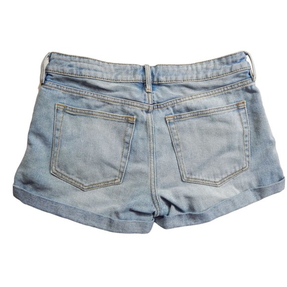 PacSun Womens MId Rise Girlfriend Shorts Button Fly Embroidered Shorts Denim Blu - Picture 3 of 10